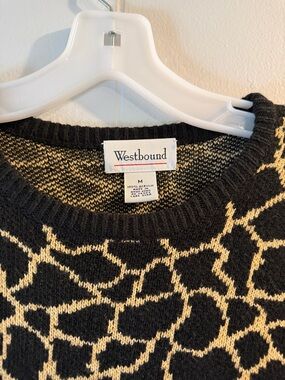 Westbound Black and Cream Animal-Print Crewneck Sweater